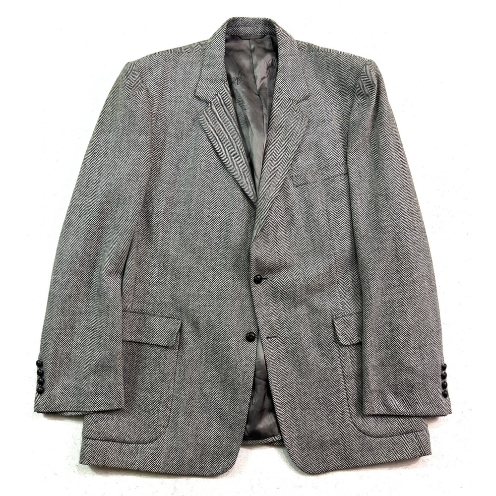 vtg Joe Namath 48L‎ Slim Black White Herringbone Tweed Blazer Jacket Sport Coat